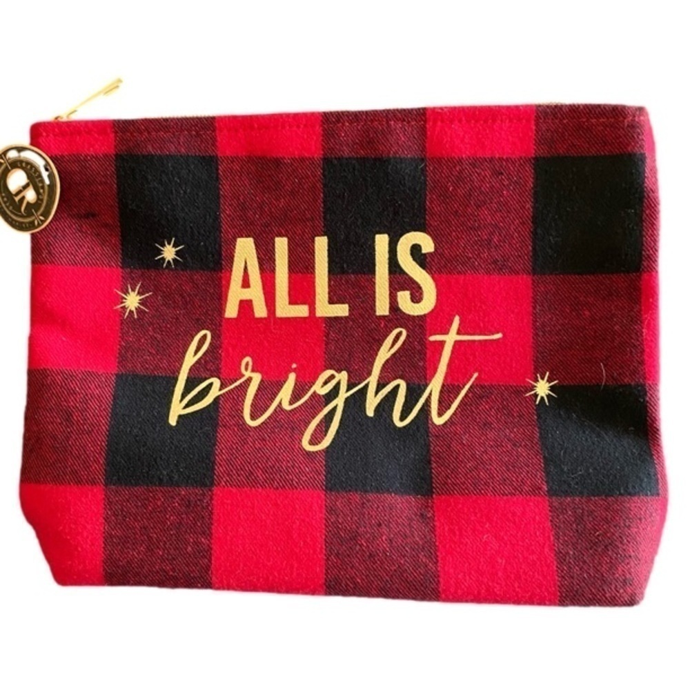 ALL IS MERRY & BRIGHT Cosmetic Toiletries Bag Red and Black Buffalo Plaid NWT